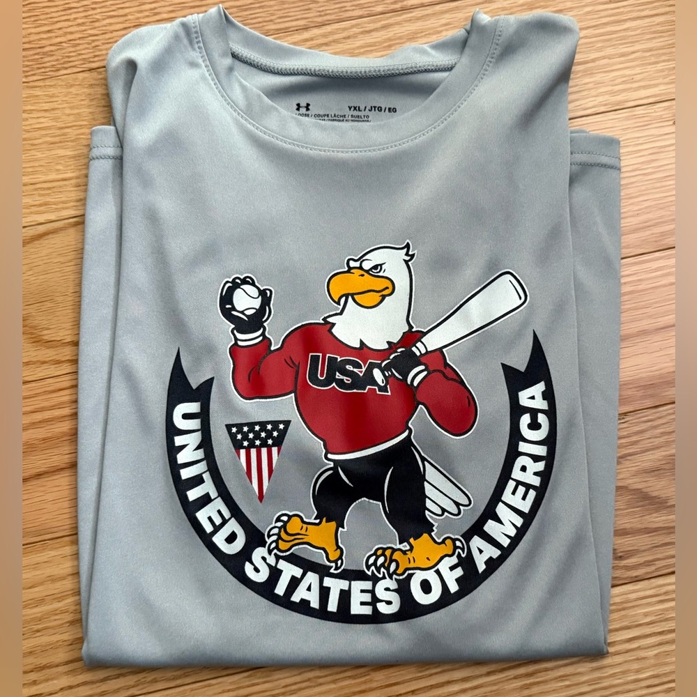 Under Armour baseball Eagle heat gear T-shirt USA United States of America YXL